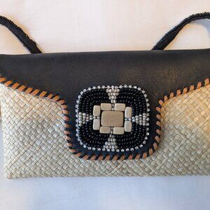 Skemo Womens Clutch Bag Leather & Straw
